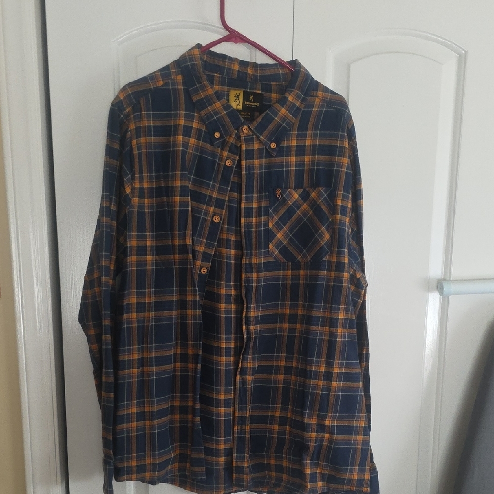 Browning Navy and Mustard Plaid Shirt